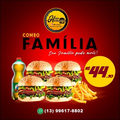 Família 4 X-Saladas, 1 Refrigerante Guaraná 2L e 1 Frit...