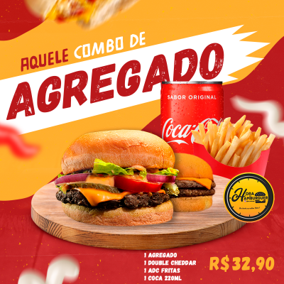COMBO DOUBLE, AGREGADO + COCA + FRITAS 1 AGREGADO
1 DOUBLE CHEDDAR
1 COCA 220ML
1 A...